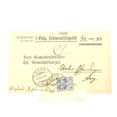 Nachnahme für das eidgenössische Lebensmittelgesetz um 1907