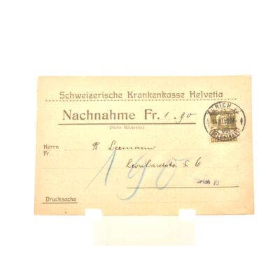 Antike Postkarte der Helvetia Krankenkasse um 1919