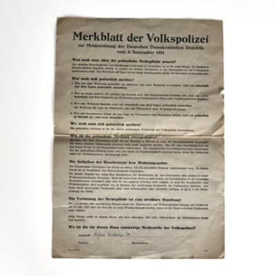 Merkblatt der Volkspolizei zur Meldeordnung