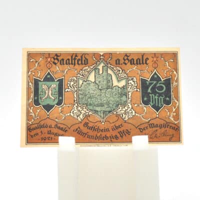 Alte Banknote/Gutschein über 75 Pfennig Saalfeld a. Saale