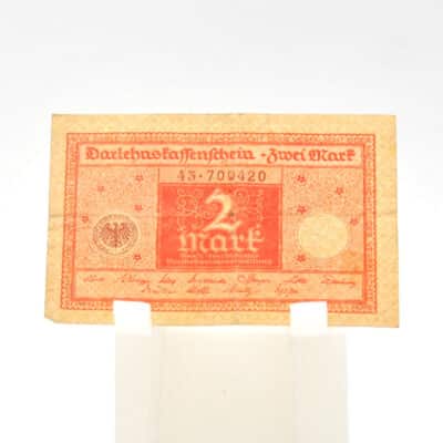 Alte Banknote/Darlehnskassenschein über 2 Mark Rot