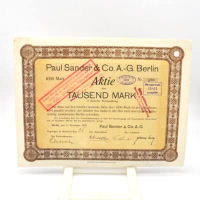 Historisches Wertpapier Paul Sander & Co. AG Berlin