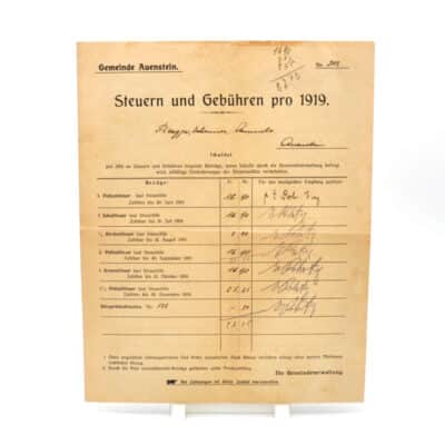Steuerrechnung aus den Jahren 1919 und 1921 Auenstein