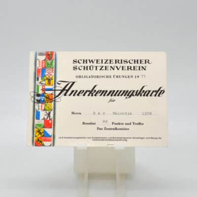 Anerkennungskarte Schweizerischer Schützenverein 1977